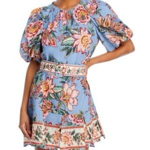 FARM Rio Floral Mini Dress in Blue and Pink Wonderful Bouquet S